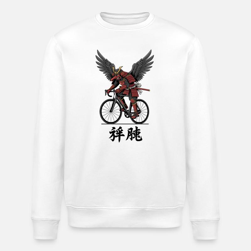 Winged Samurai on Bicycle - Stanley/Stella ROLLER Unisex Organic Sweatshirt - white