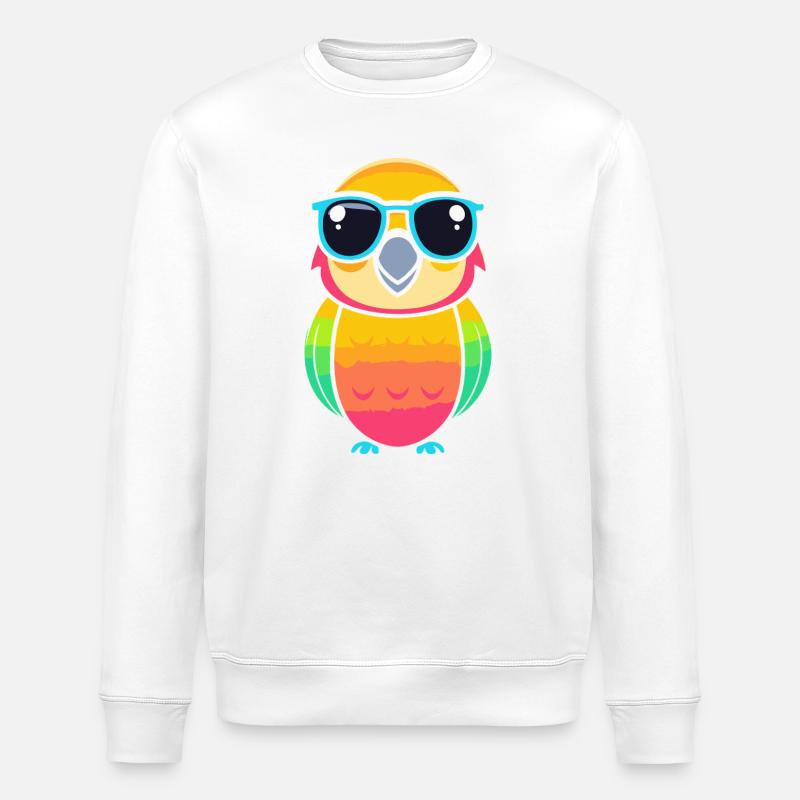 Retro-Papagei mit blauer Brille - Stanley/Stella Unisex Bio-Sweatshirt ROLLER - Weiß