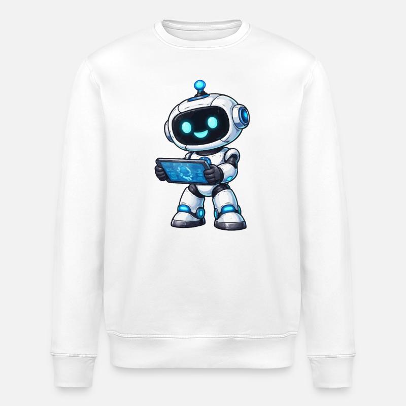 Small robot with tablet - Stanley/Stella ROLLER Unisex Organic Sweatshirt - white
