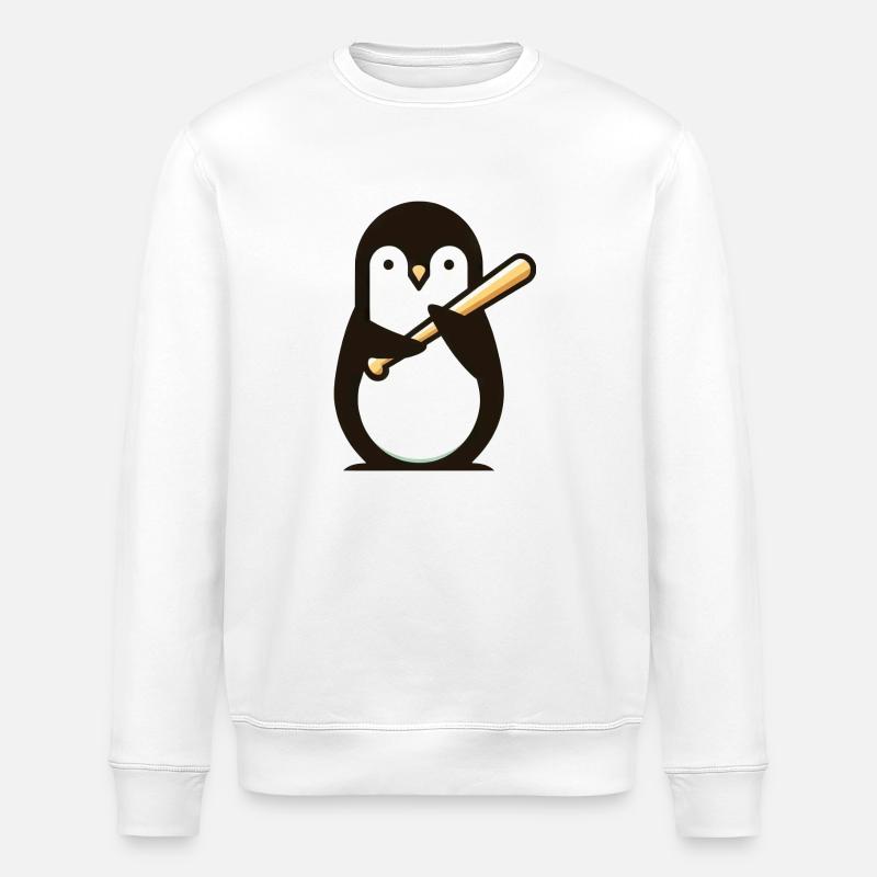 Cute Penguin Baseball Comic - Stanley/Stella ROLLER Unisex Organic Sweatshirt - white