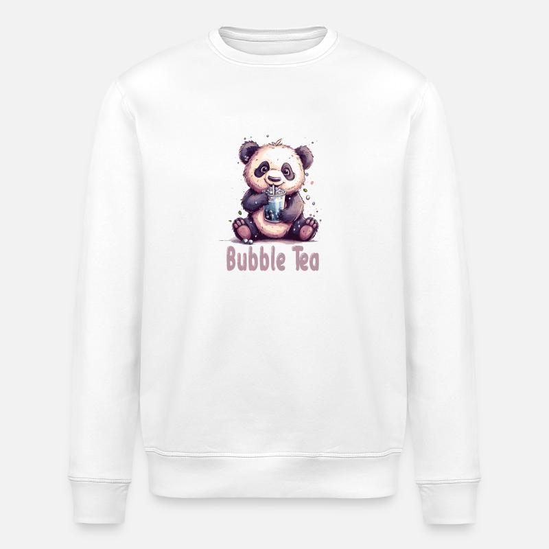 Niedlicher Panda mit Tee - Stanley/Stella Unisex Bio-Sweatshirt ROLLER - Weiß