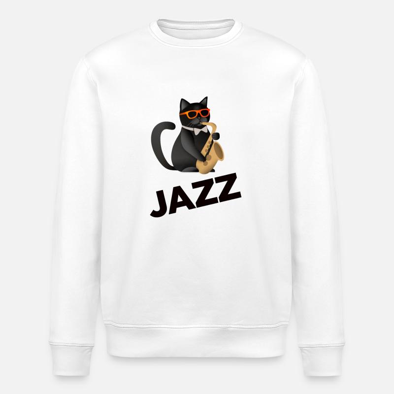 Jazz Cat Saxophon - Stanley/Stella Unisex Bio-Sweatshirt ROLLER - Weiß