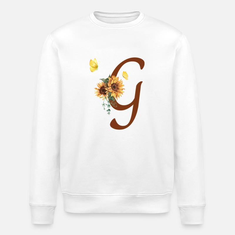Lettre g tournesol papillon - Sweat bio ROLLER Stanley/Stella Unisexe - blanc