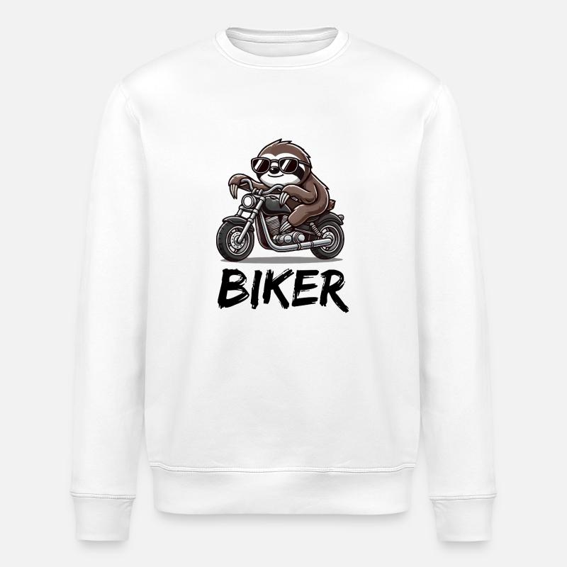Sloth Biker - Stanley/Stella ROLLER Unisex Organic Sweatshirt - white