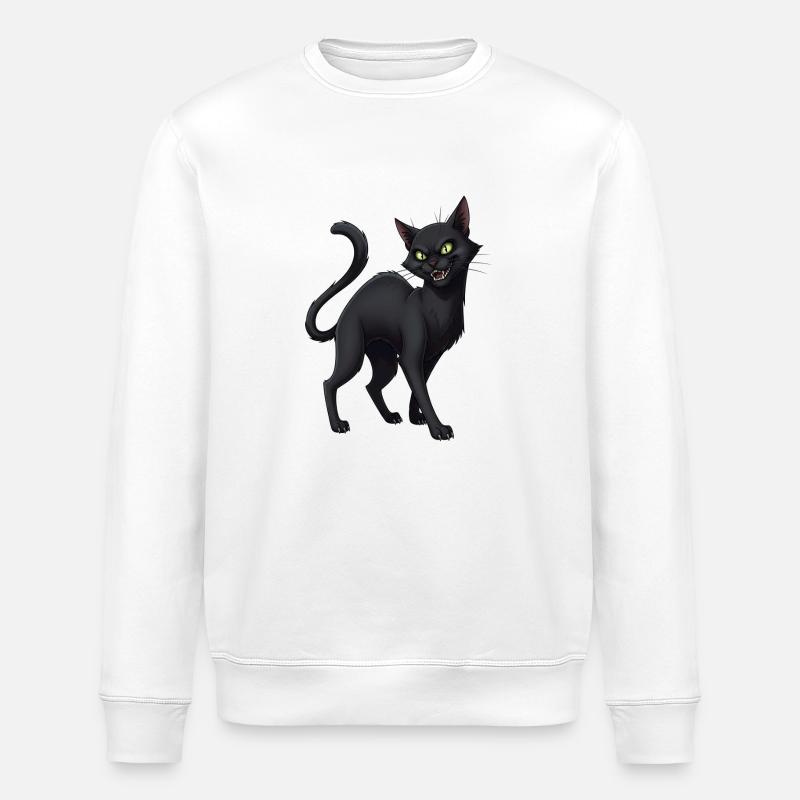 Schwarze Katze - Stanley/Stella Unisex Bio-Sweatshirt ROLLER - Weiß
