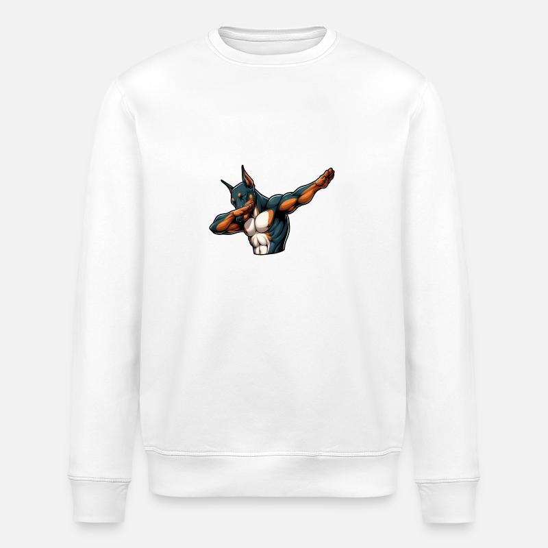 Cool Doberman Dabbing Comic - Stanley/Stella ROLLER Unisex Organic Sweatshirt - white