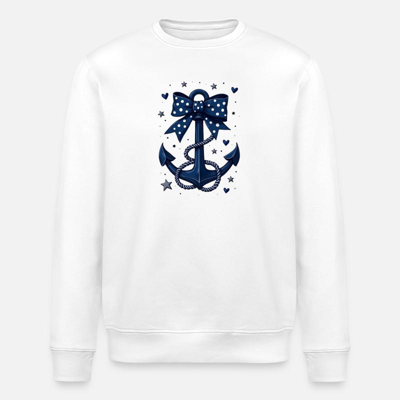 Ancre bleue avec proue pointillée - Sweat bio ROLLER Stanley/Stella Unisexe - blanc