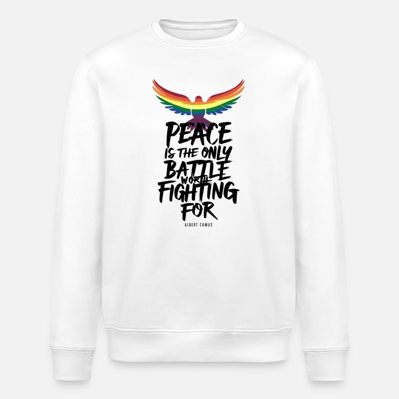 Feuriger Regenbogen-Zungenflug mit Friedensbotschaft - Stanley/Stella Unisex Bio-Sweatshirt ROLLER - Weiß