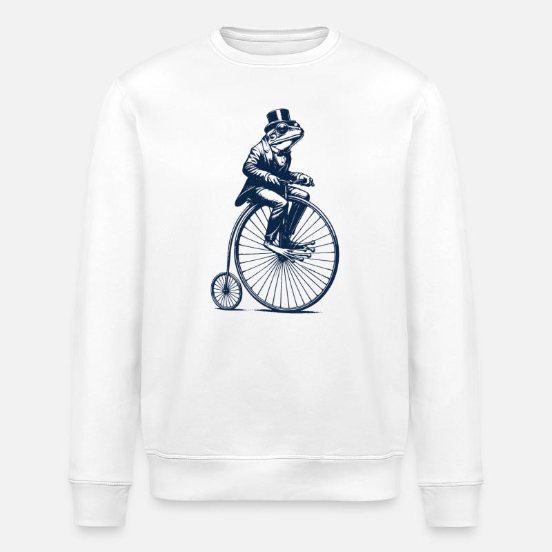 Frog on a penny-farthing - Stanley/Stella ROLLER Unisex Organic Sweatshirt - white