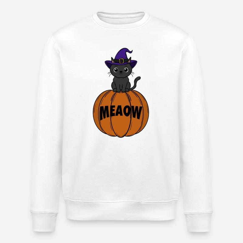 Katze Halloween  - Stanley/Stella Unisex Bio-Sweatshirt ROLLER - Weiß
