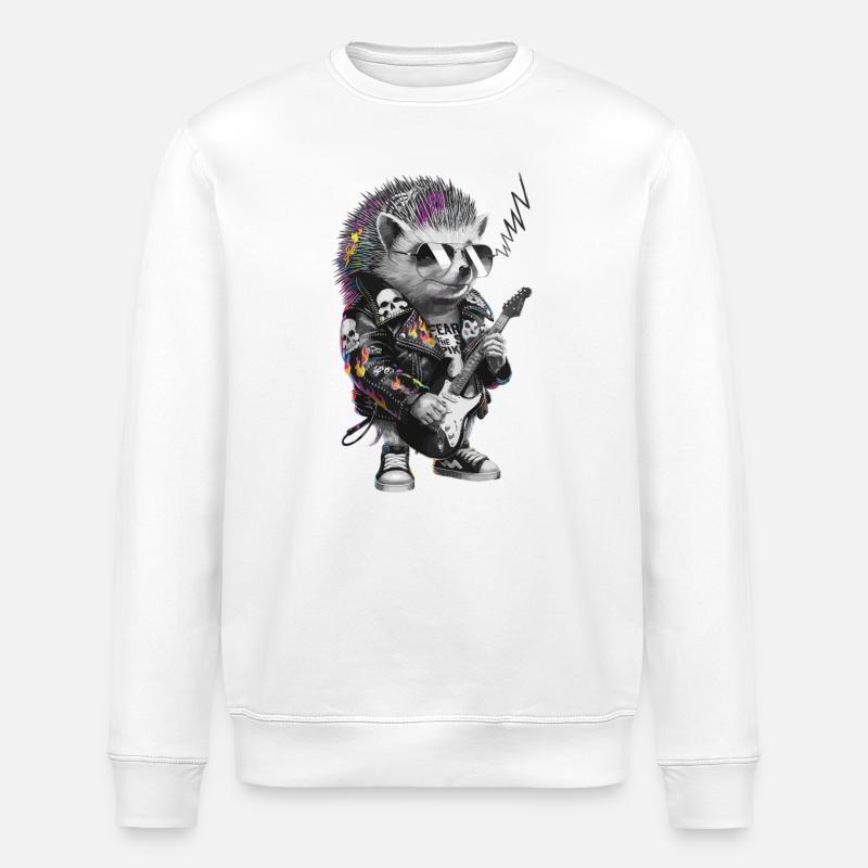 Hérisson punky avec guitare électrique - Sweat bio ROLLER Stanley/Stella Unisexe - blanc