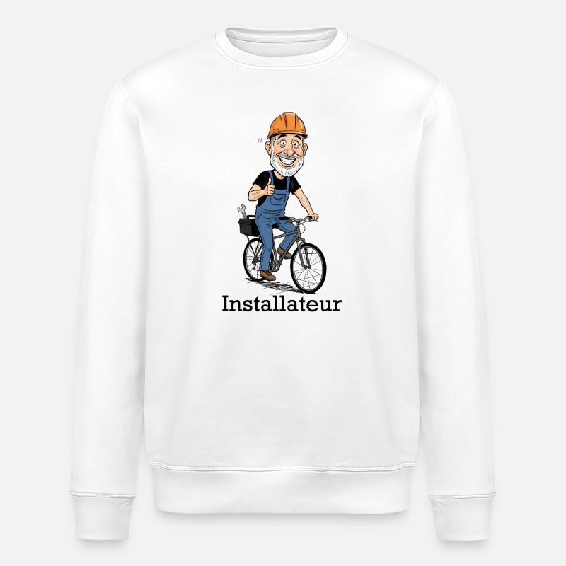 Construction Worker Bicycle Hero - Stanley/Stella ROLLER Unisex Organic Sweatshirt - white