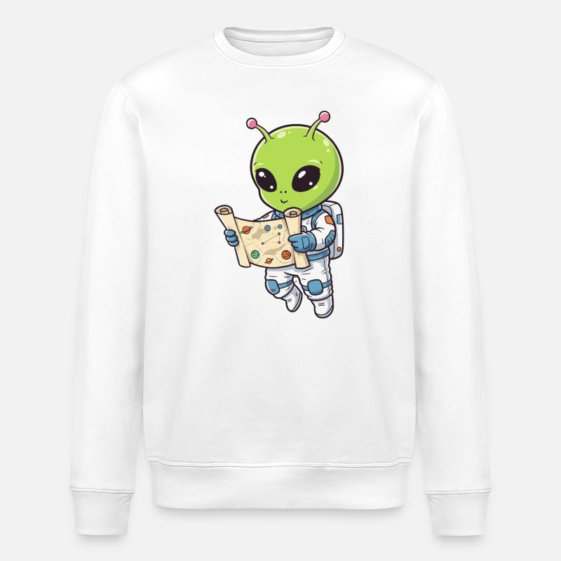Alien Astronaut with Map - Stanley/Stella ROLLER Unisex Organic Sweatshirt - white