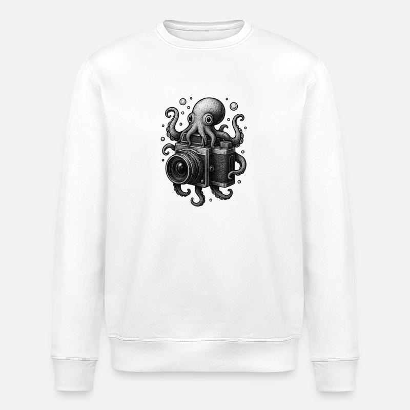 Octopus Camera - Stanley/Stella ROLLER Unisex Organic Sweatshirt - white