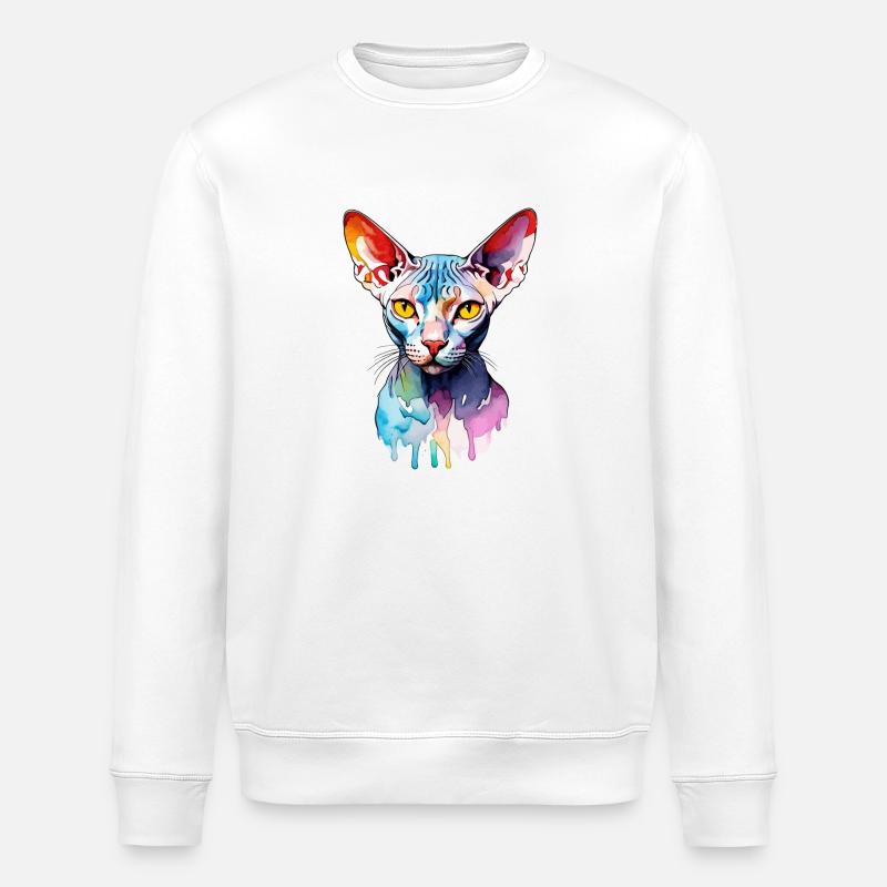 Sphynx Katze Wasserfarben - Stanley/Stella Unisex Bio-Sweatshirt ROLLER - Weiß