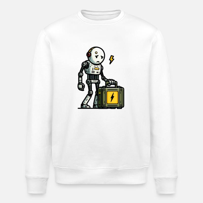 Robot Triste Malette D'Energie - Sweat bio ROLLER Stanley/Stella Unisexe - blanc