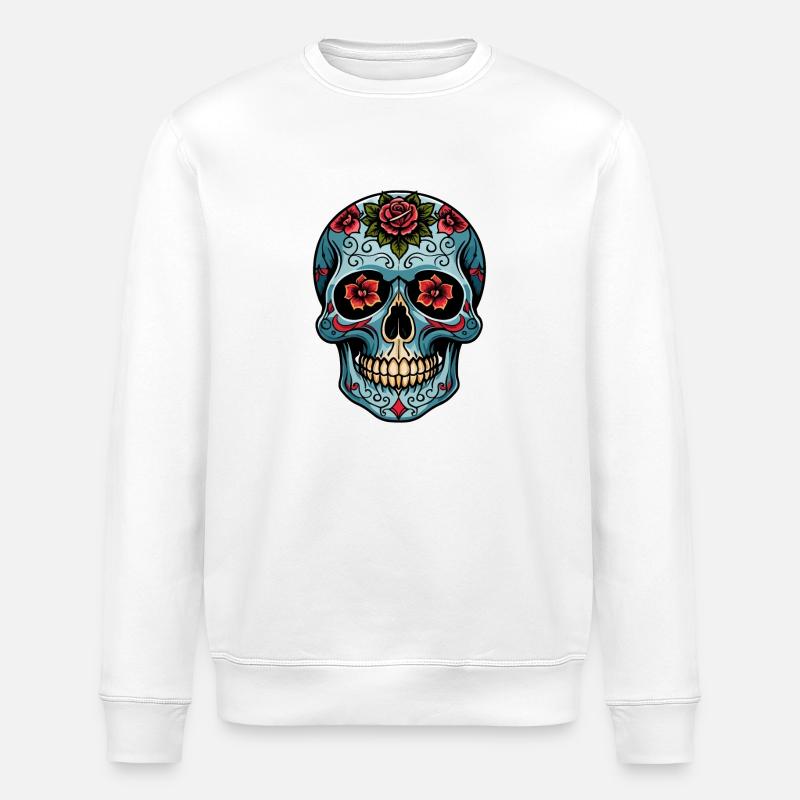 Crâne Néo Traditionnel - Sweat bio ROLLER Stanley/Stella Unisexe - blanc