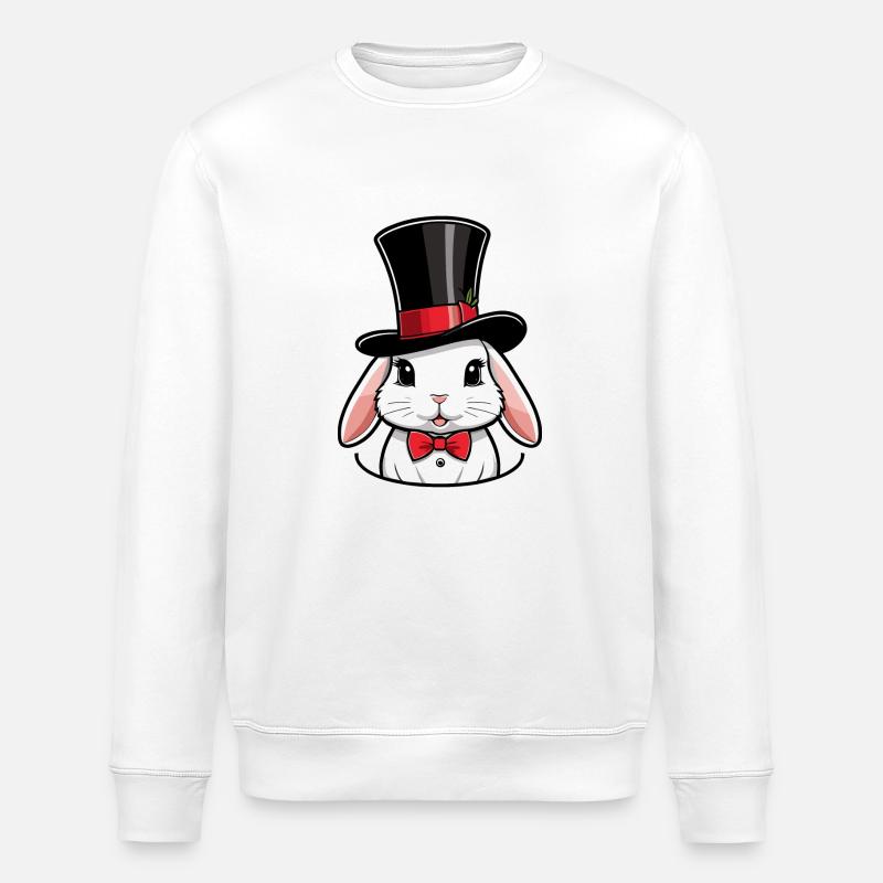 Hasenkopf mit Hut und Fliege - Stanley/Stella Unisex Bio-Sweatshirt ROLLER - Weiß