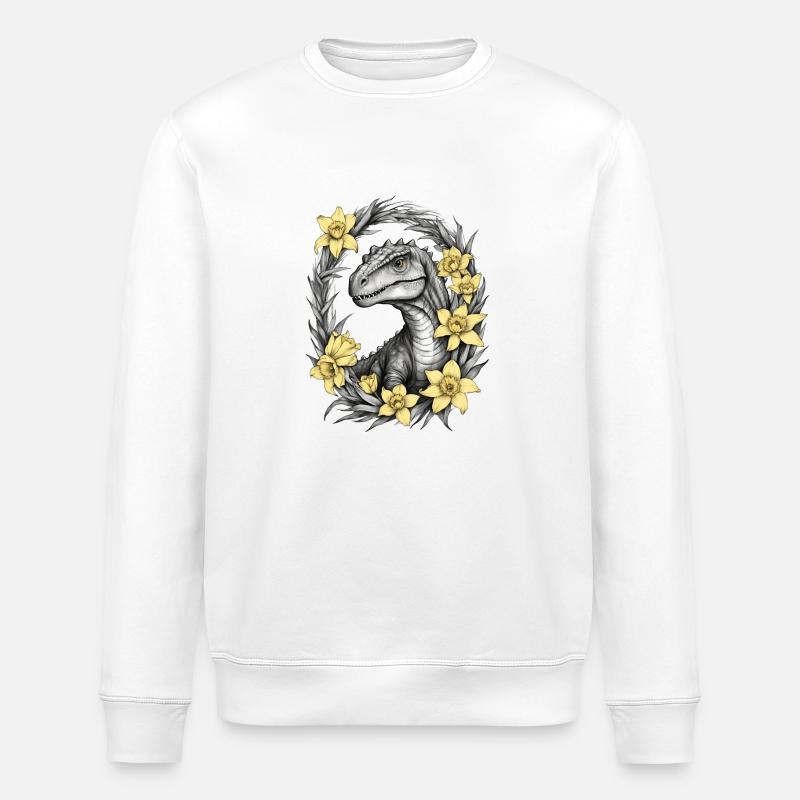 Trex Dinosaur Daffodils - Stanley/Stella ROLLER Unisex Organic Sweatshirt - white