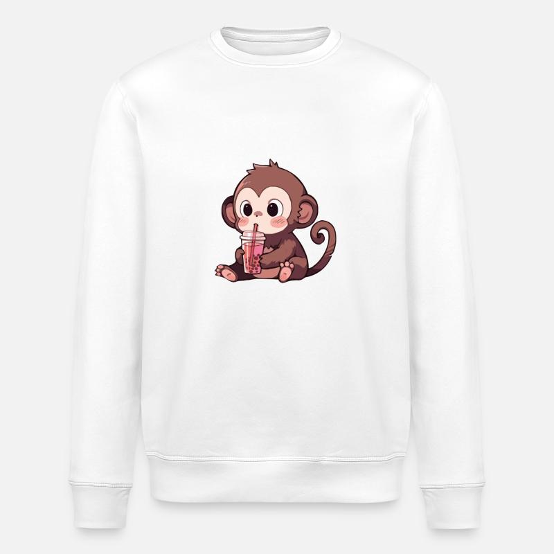 Niedlicher Affe - Stanley/Stella Unisex Bio-Sweatshirt ROLLER - Weiß