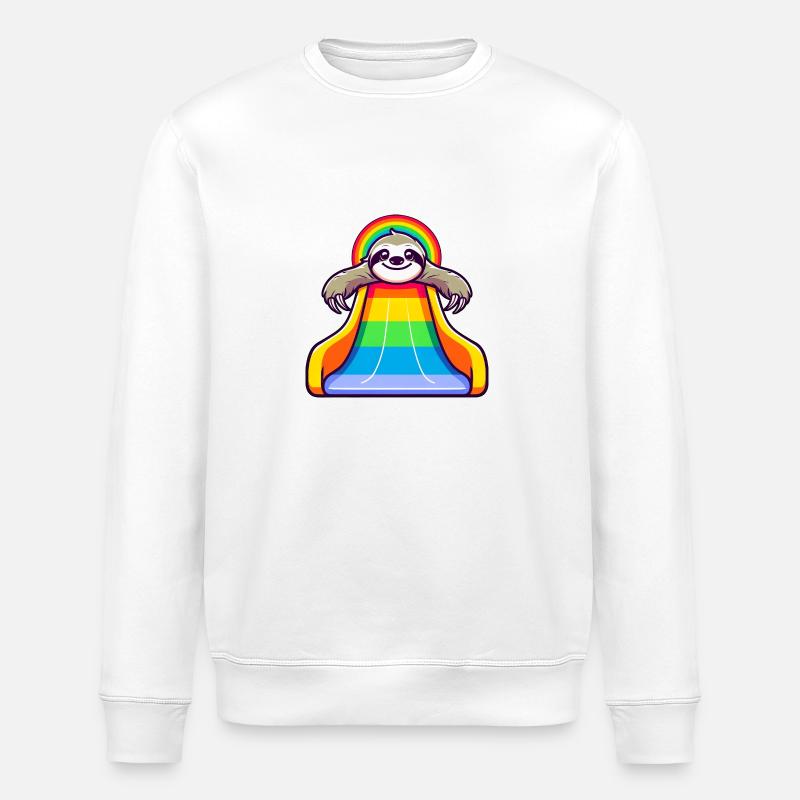 LGBTQ Pride Sloth Rainbow Slide - Stanley/Stella ROLLER Unisex Organic Sweatshirt - white