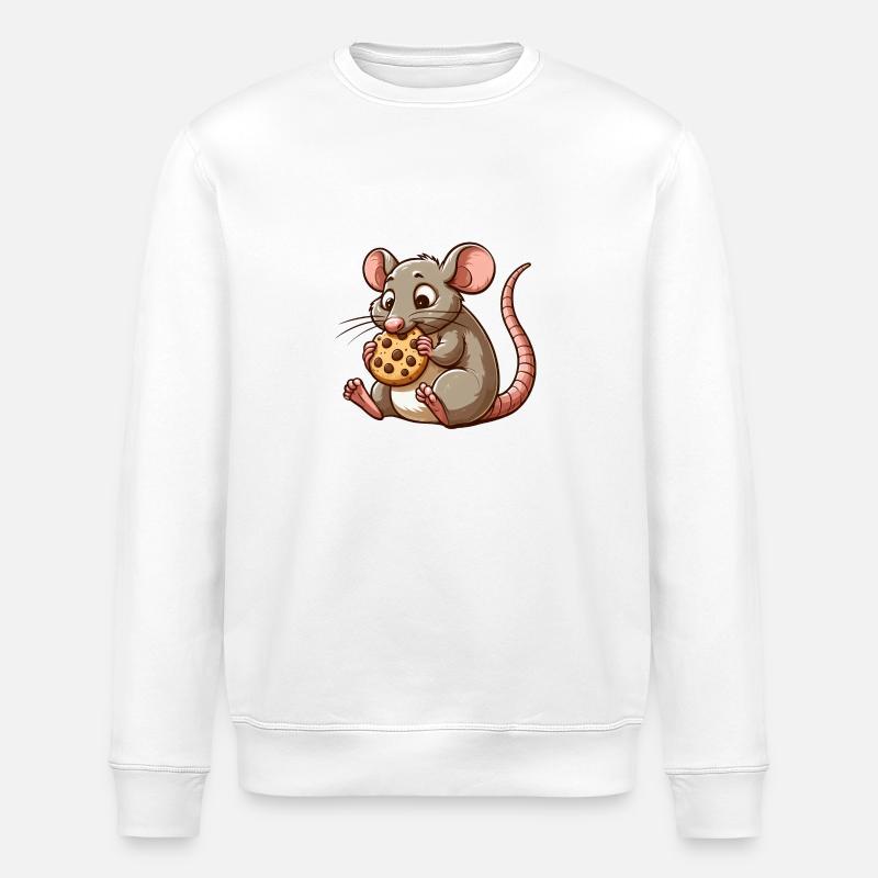 Cute mouse nibbles biscuit - Stanley/Stella ROLLER Unisex Organic Sweatshirt - white