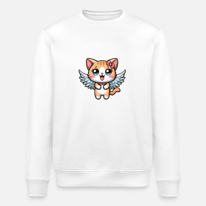 Süßer Katzenengel Comic - Stanley/Stella Unisex Bio-Sweatshirt ROLLER - Weiß