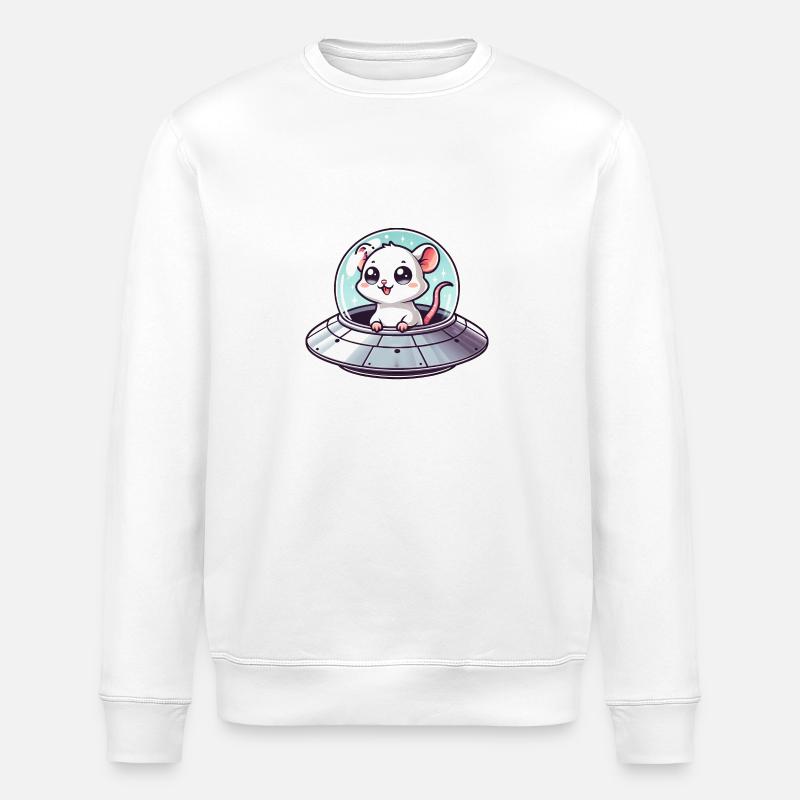 Rat and Mouse UFO Abduction - Stanley/Stella ROLLER Unisex Organic Sweatshirt - white