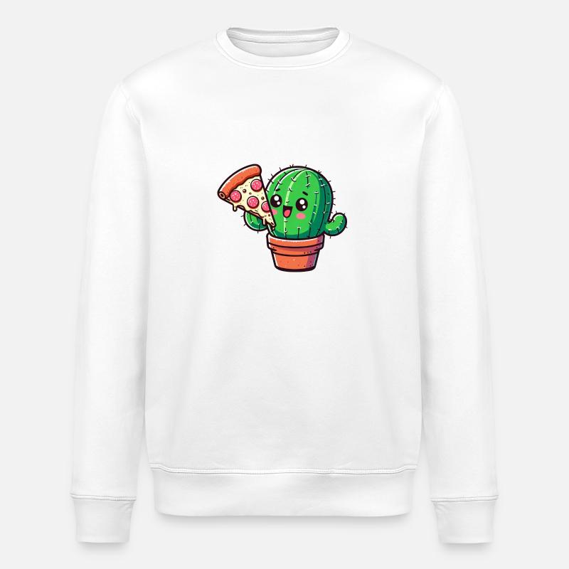 Cute Cactus Pizza Comic - Stanley/Stella ROLLER Unisex Organic Sweatshirt - white