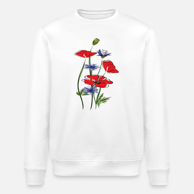Coquelicots et bleuets en été - Sweat bio ROLLER Stanley/Stella Unisexe - blanc