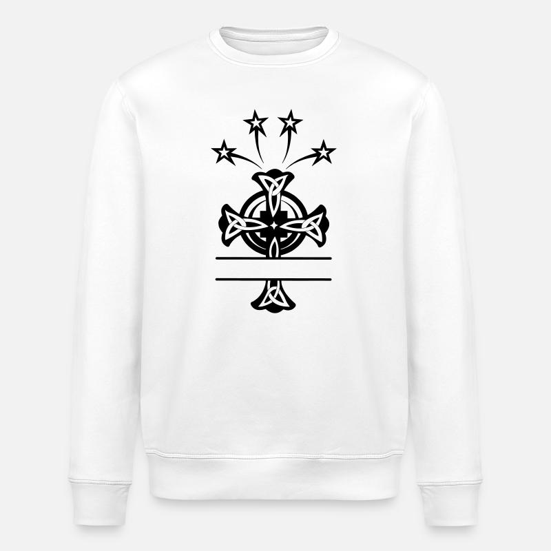Celtic cross monogram four stars - Stanley/Stella ROLLER Unisex Organic Sweatshirt - white