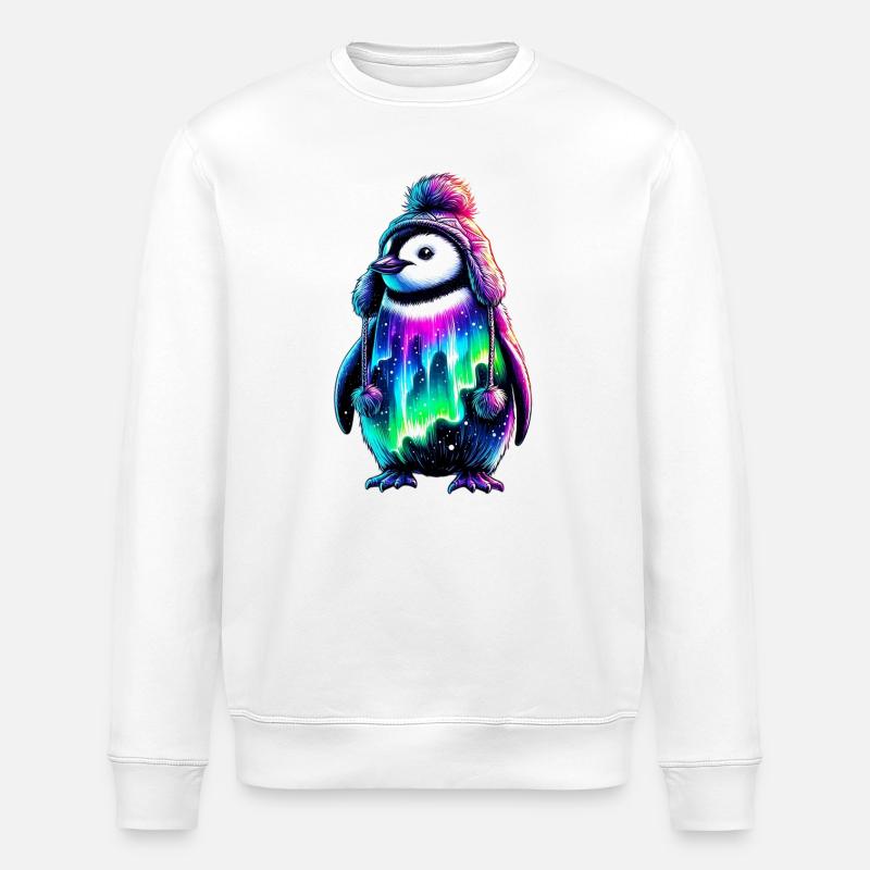 Aurora Borealis Penguin - Stanley/Stella ROLLER Unisex Organic Sweatshirt - white