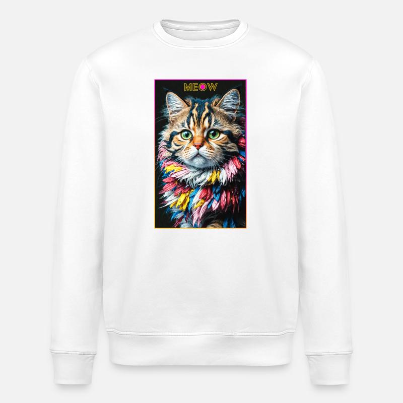 Kunstvolle Katze - Stanley/Stella Unisex Bio-Sweatshirt ROLLER - Weiß