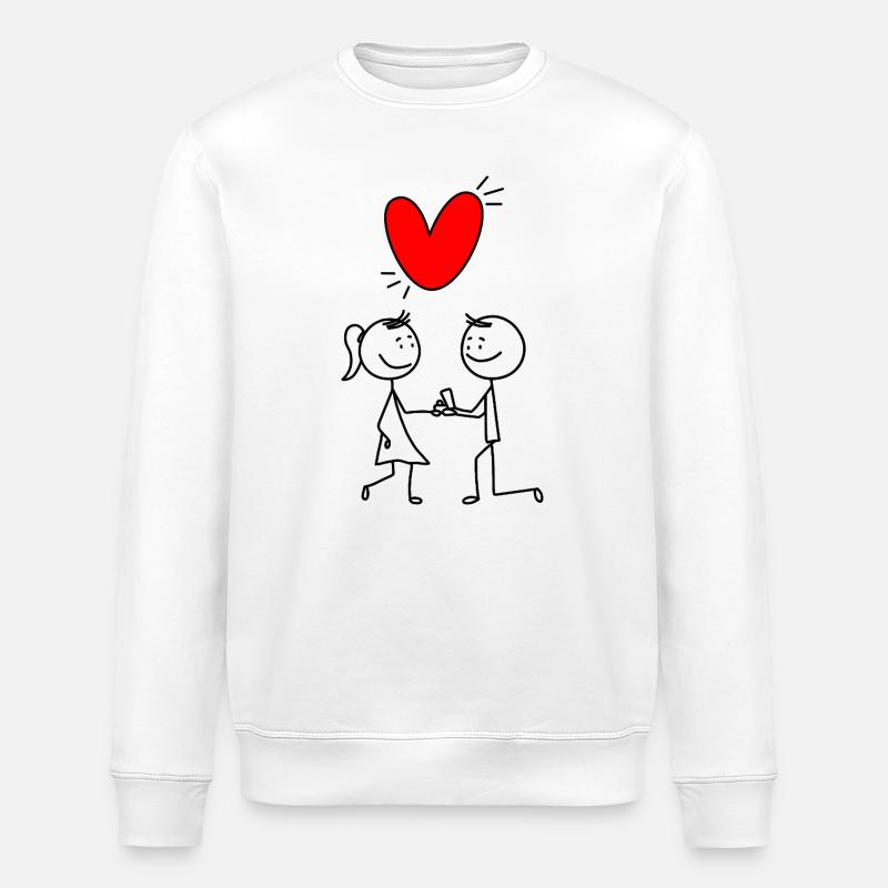 Rotes Herz auf Schwarz - Stanley/Stella Unisex Bio-Sweatshirt ROLLER - Weiß