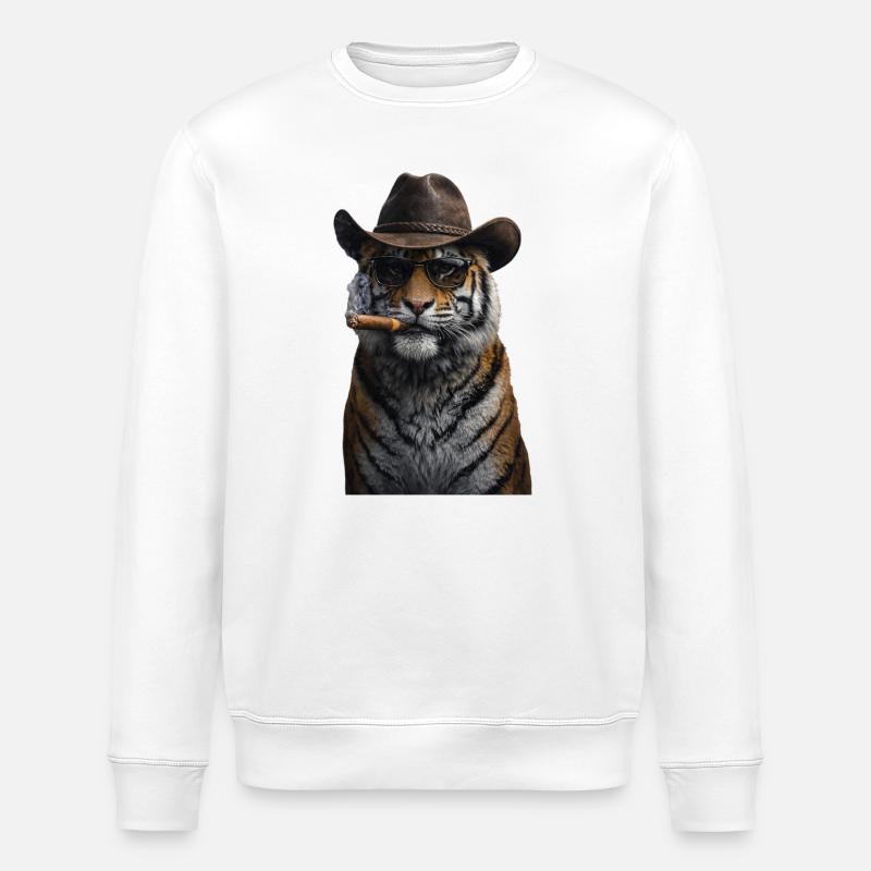 Cowboy-Tiger mit Zigarre - Stanley/Stella Unisex Bio-Sweatshirt ROLLER - Weiß