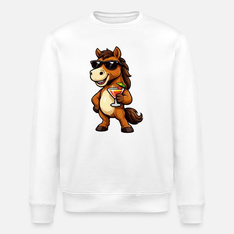 Sommerspaß Pferd mit Cocktail - Stanley/Stella Unisex Bio-Sweatshirt ROLLER - Weiß