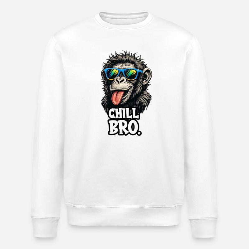 Chill Bro Monkey with Sunglasses - Stanley/Stella ROLLER Unisex Organic Sweatshirt - white