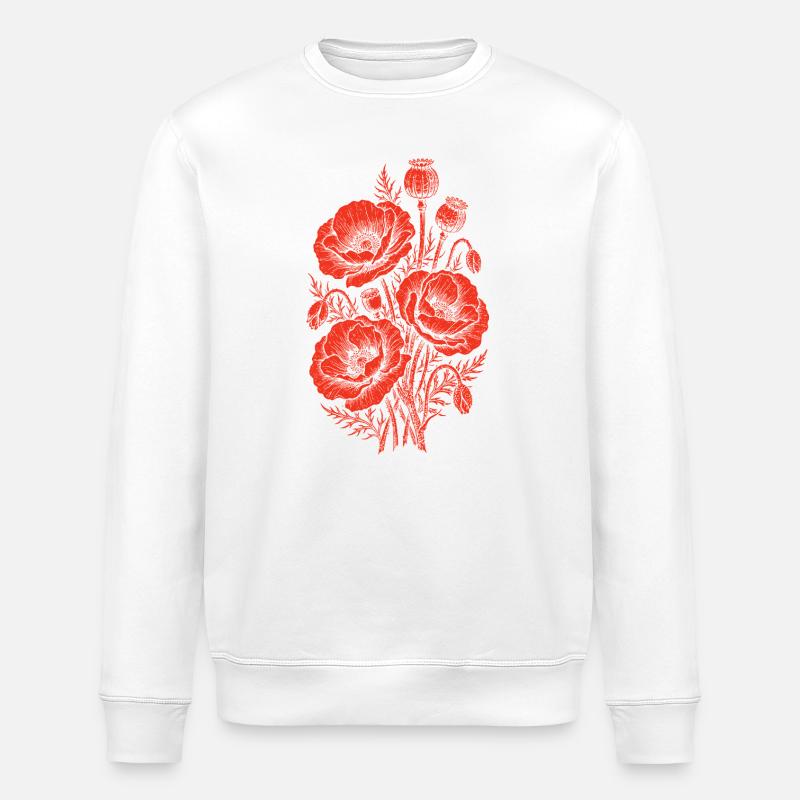 Bouquet de coquelicots cramoisis - Sweat bio ROLLER Stanley/Stella Unisexe - blanc