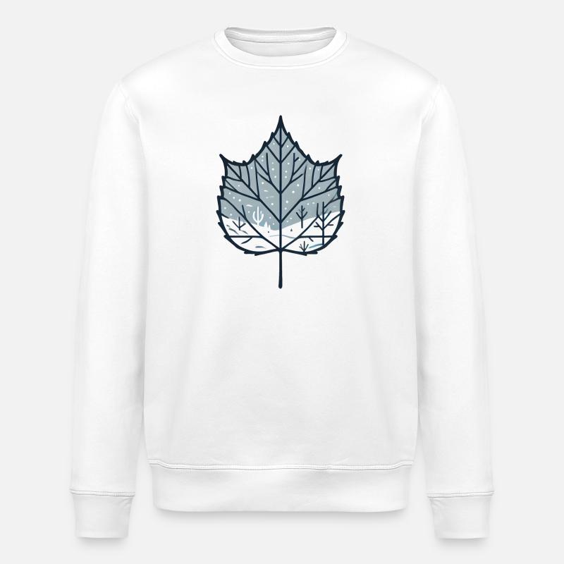 Blatt mit Winterlandschaft - Stanley/Stella Unisex Bio-Sweatshirt ROLLER - Weiß