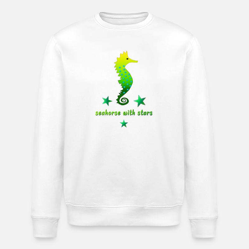 grünes Seepferdchen mit Sternchen - Stanley/Stella Unisex Bio-Sweatshirt ROLLER - Weiß