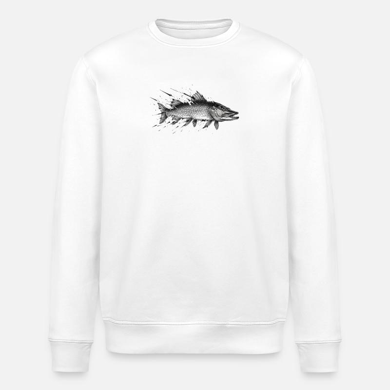 Hecht Raubfisch Angler Ink Vektor - Stanley/Stella Unisex Bio-Sweatshirt ROLLER - Weiß