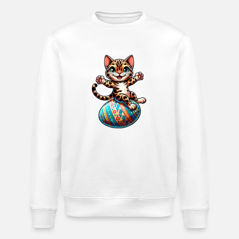 Bengalkatze Tanzendes Osterei - Stanley/Stella Unisex Bio-Sweatshirt ROLLER - Weiß