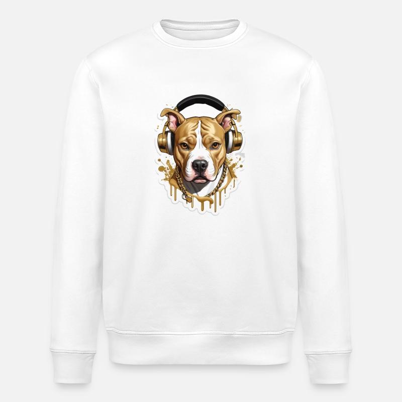 Chien bouledogue avec écouteurs - Sweat bio ROLLER Stanley/Stella Unisexe - blanc