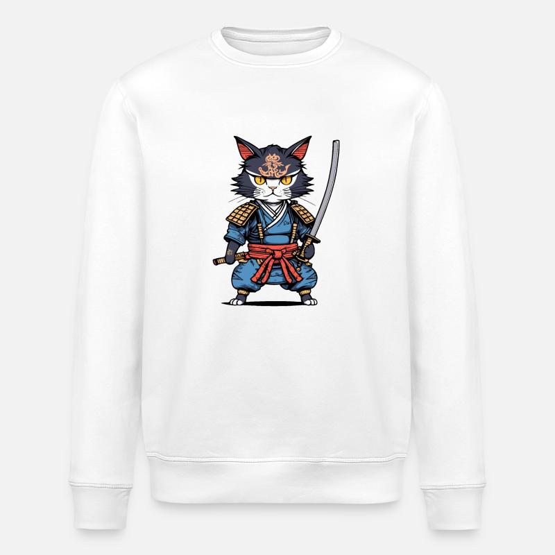 Samurai-Katze #22 - Stanley/Stella Unisex Bio-Sweatshirt ROLLER - Weiß