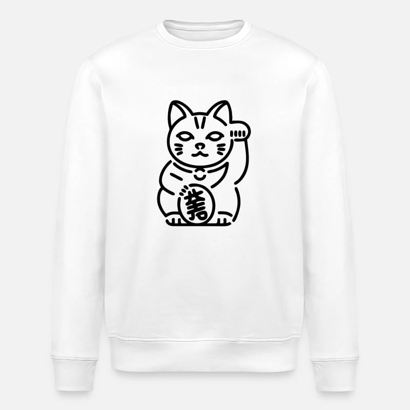Maneki Neko cat - Stanley/Stella ROLLER Unisex Organic Sweatshirt - white
