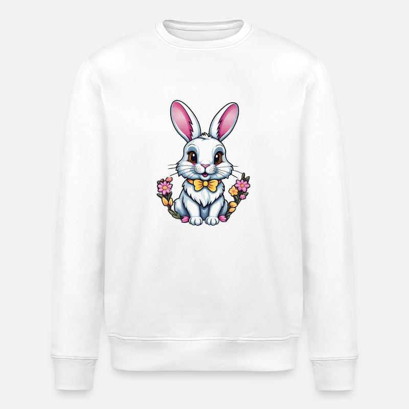 Häschen mit Blumen - Stanley/Stella Unisex Bio-Sweatshirt ROLLER - Weiß