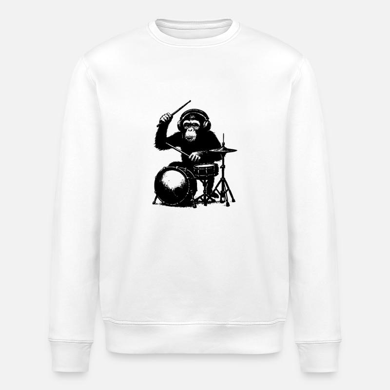 Grim monkey on drums - Stanley/Stella ROLLER Unisex Organic Sweatshirt - white