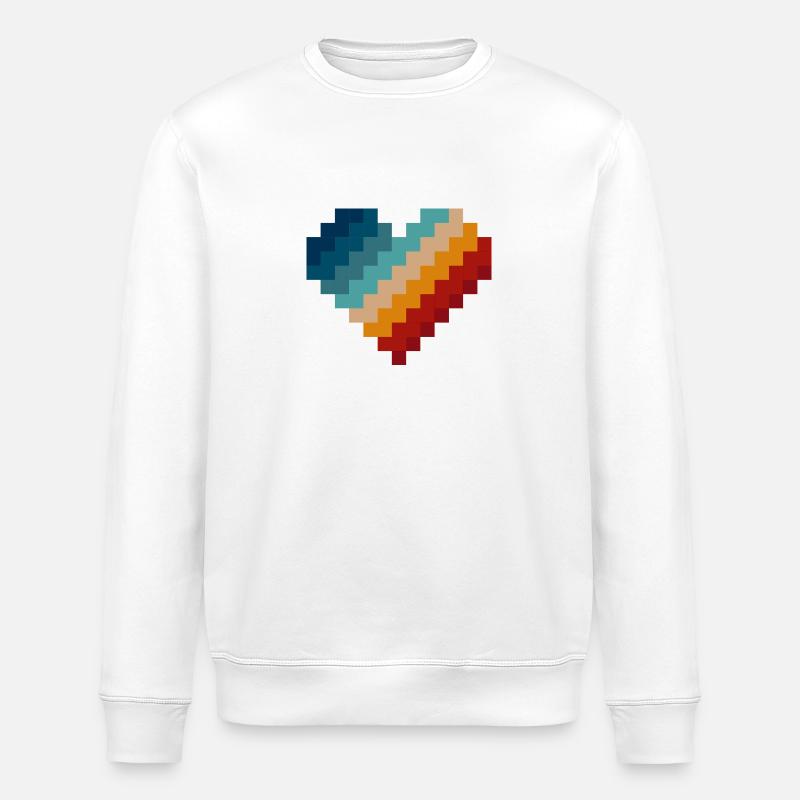 Coeur Pixel Rétro - Sweat bio ROLLER Stanley/Stella Unisexe - blanc
