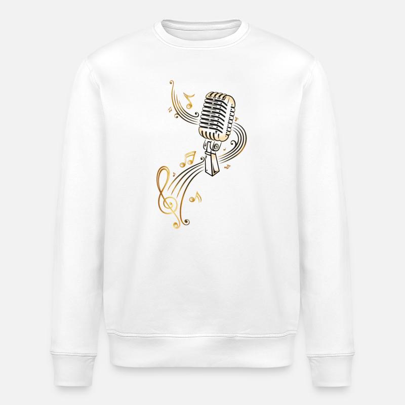 Retro Mikrofon mit Musiknoten. Microphon. Gold. - Stanley/Stella Unisex Bio-Sweatshirt ROLLER - Weiß