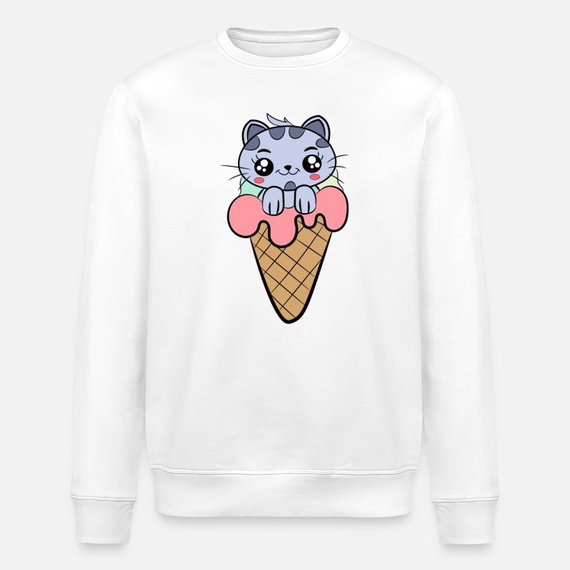 Katze Eiscreme Kids - Stanley/Stella Unisex Bio-Sweatshirt ROLLER - Weiß